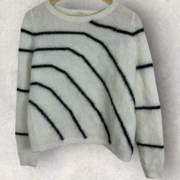 Sezane Paige Mohair Merino Wool White Ecru Black Stripe Sweater Jumper Sz Small - Picture 12 of 13